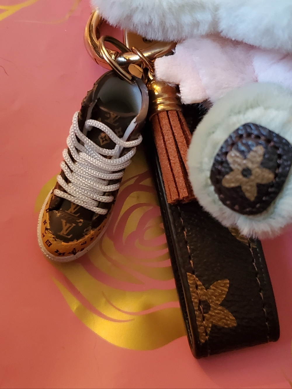 Plush Flower Character Keychain, Bagcharm,  with Sneaker Bag Charm and Strap